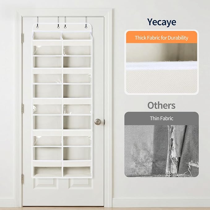 Yecaye Over The Door Organizer, 5 Tier Extra Large Behind Door Storage of 10 Compartments, 80lbs Heavy Duty Door Organizer Hanging with Clear Window for Closet Bedroom Pantry Bathroom, Beige