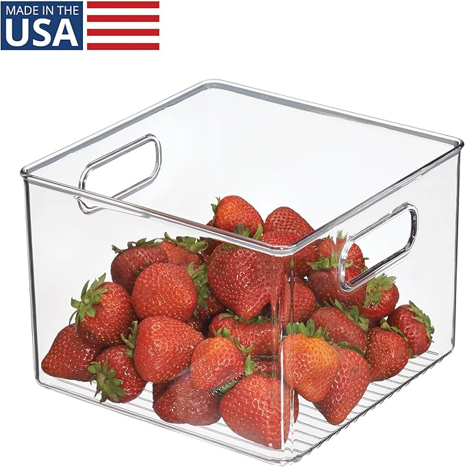 iDesign Pantry Storage Bin with Handles | Clear, For Kitchen Cabinets or Fridge, Made in USA