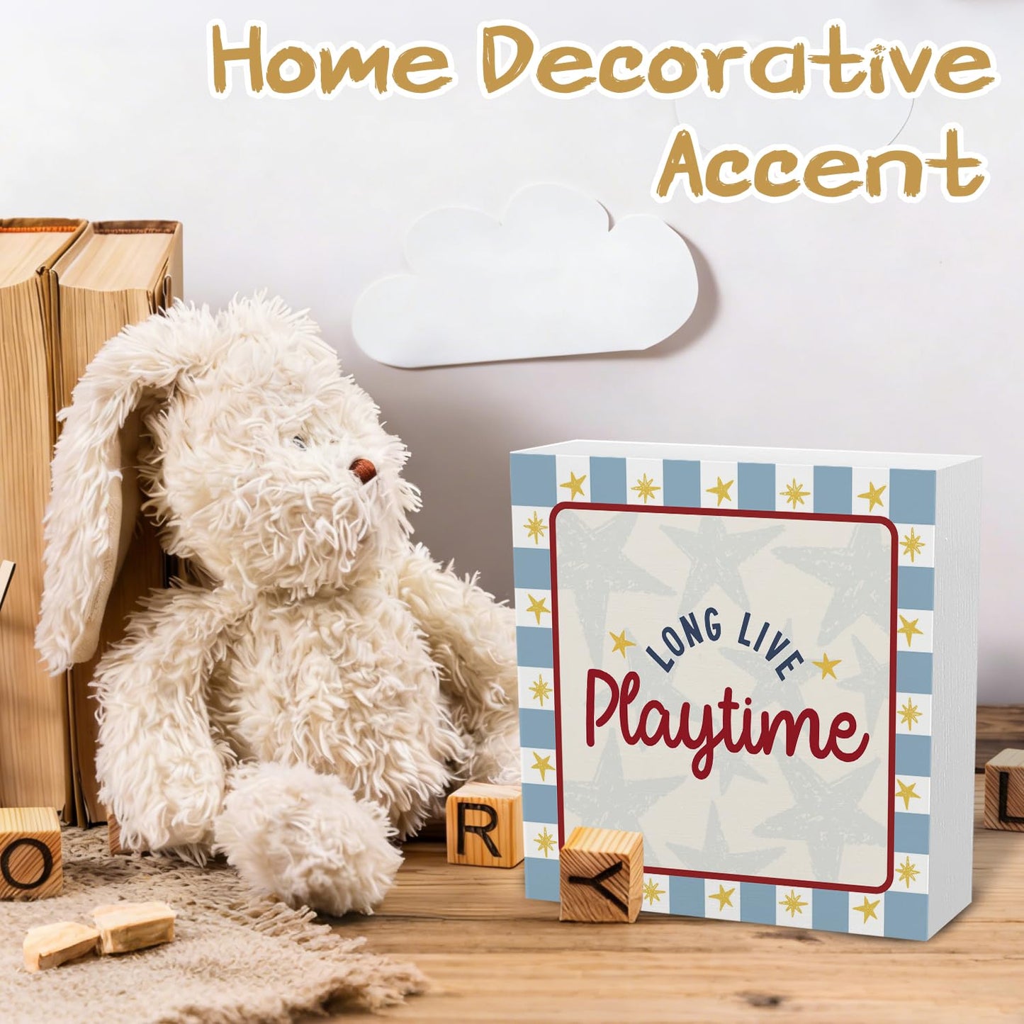 YZSLA Playroom Wall Decor,Long Live Playtime Woodne Sign Decor,Toddler Playroom Decor Wood Block Box Sign for Kids Room Bedroom Shelf Tabletop Wall Decor,5x5 Inch