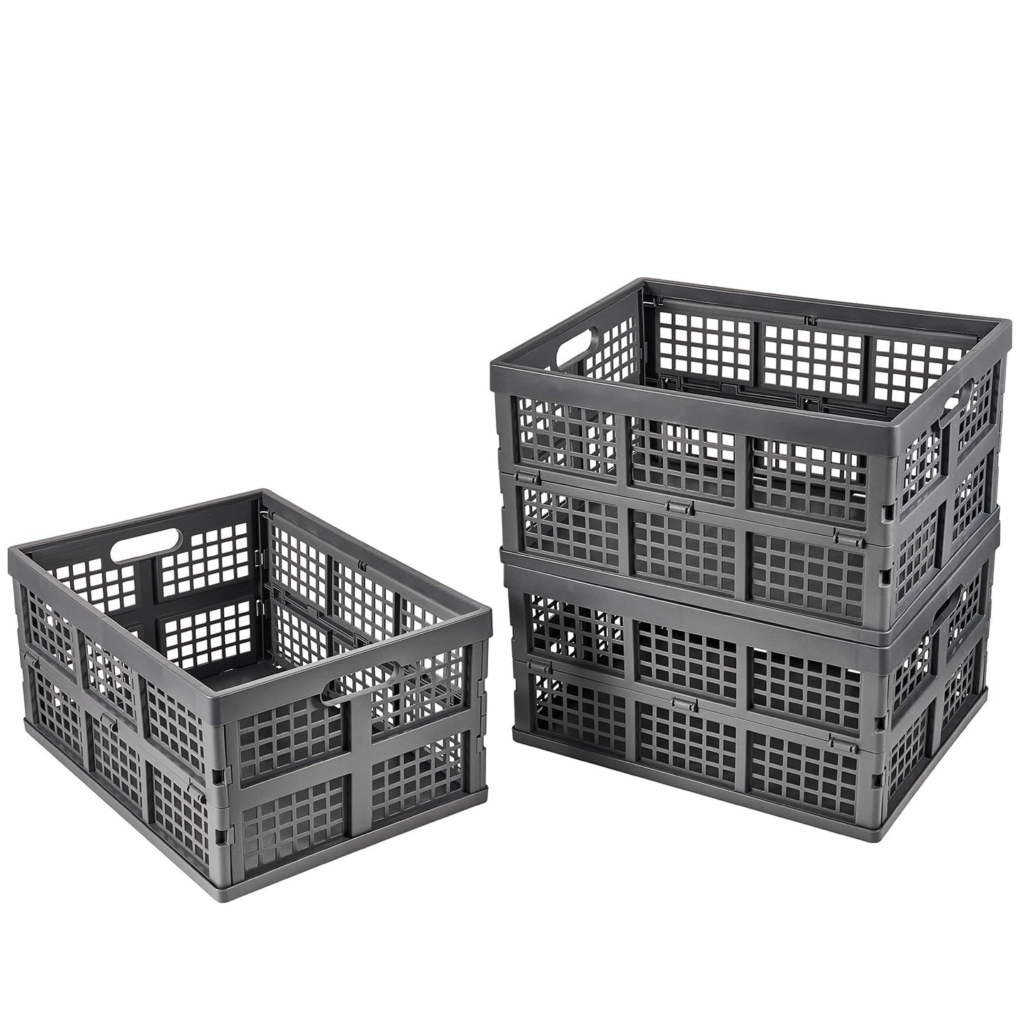 Aebeky 3-Pack Plastic Collapsible Storage Crates-30L,Foldable Plastic Crates for Storage (Gray)