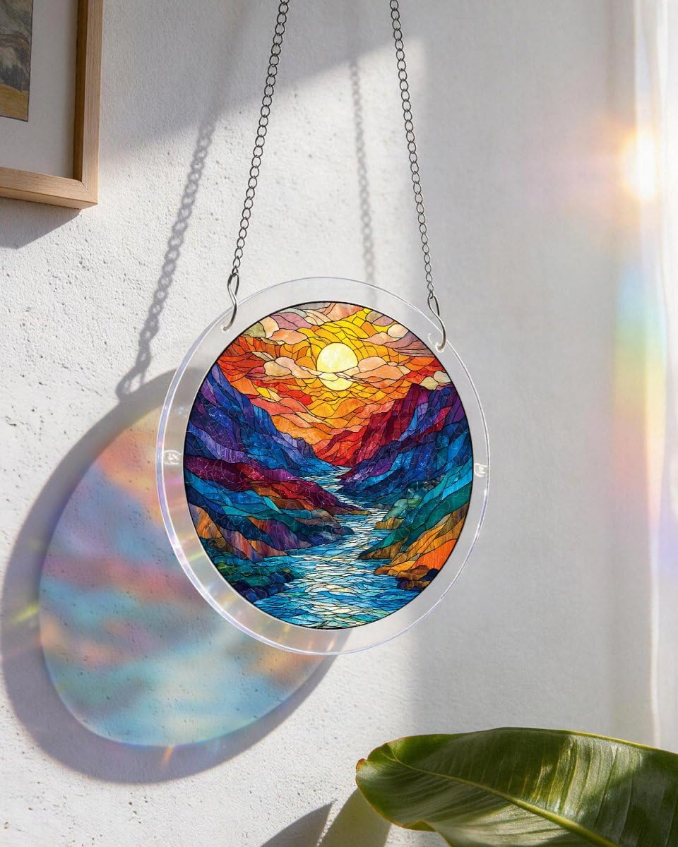 Acrylic Jigsaw Puzzle Suncatcher - Rainbow River, Stained Glass Window Hanging, DIY Sun Catcher Kit Home Decor for Window Garden Hanging, Gift for Women, Mom, Friends (8.2 in)