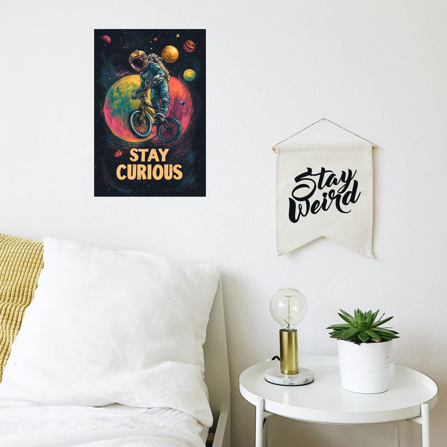 Korrazi Astronauts-Signs Outer-Space Metal-Arts Universe-Poster, Stay Curious, Space Planet Positive Wall Decor Plaque for Boys Kids Nursery, Game room 8 X 12 Inches