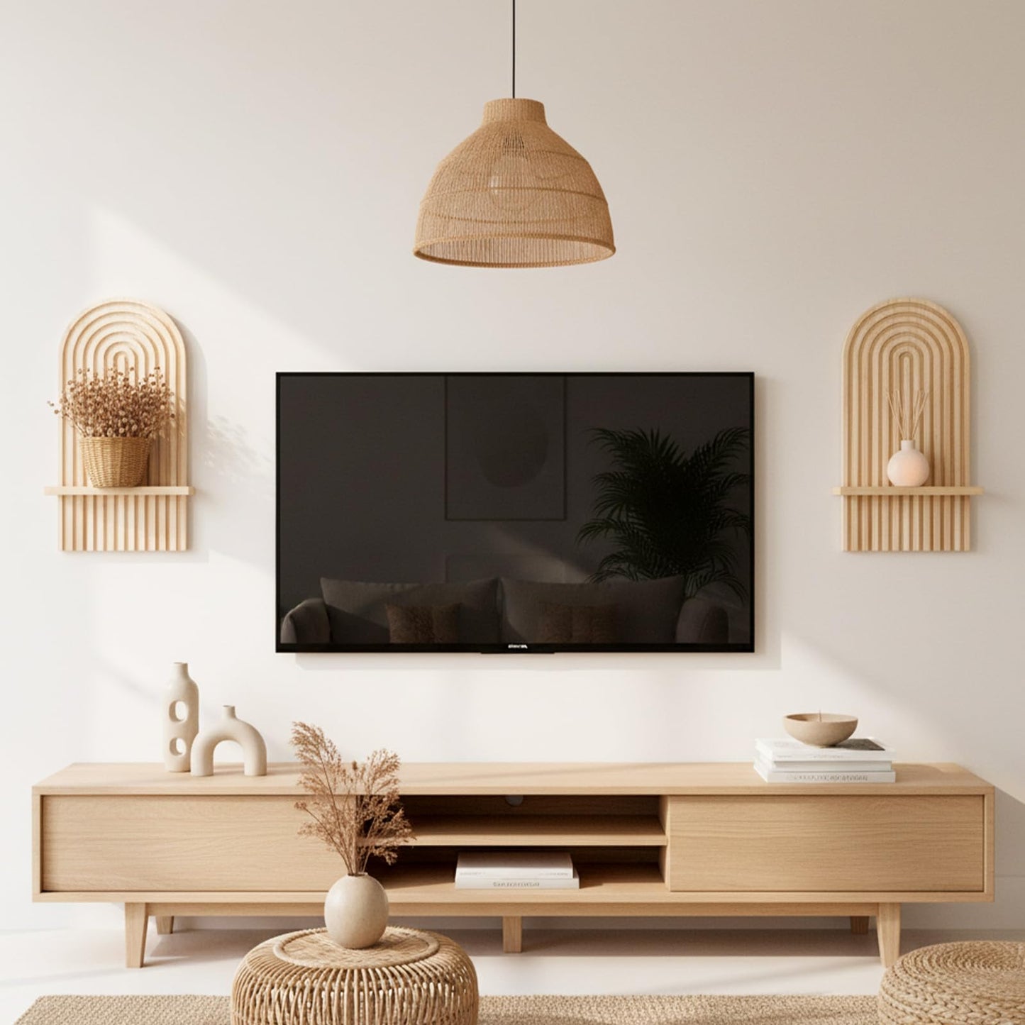 HANLANXUE Boho Wall Decor Set of 2 - Natural Modern Minimalist Mid Century Wall Candle Holder for Living Room Bedroom- Wood Bohemian Decor for Bathroom Nursery Bedroom