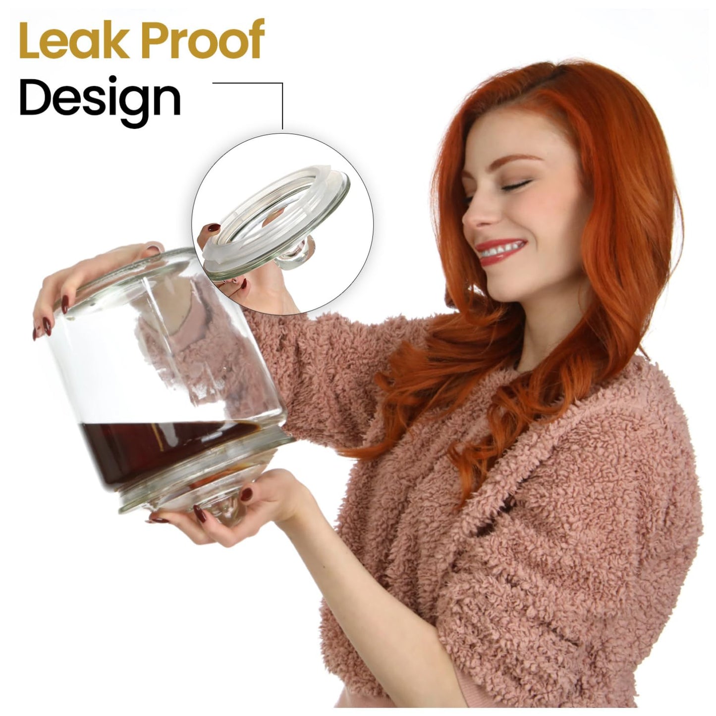 WERRO 1 Gallon Glass Cookie Jar With Airtight Lid - Extra Gasket - Large Glass Jar - Glass Food Storage Container, Candy, Dog Treats, Flour, Cookies, Kitchen Jar for Pantry - Laundry Room Storage