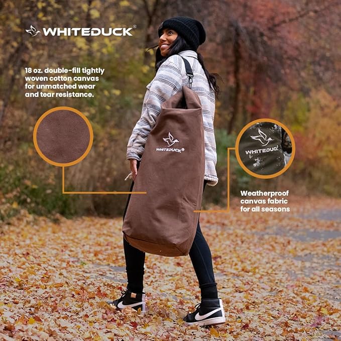 WHITEDUCK Top Load Canvas Folding Duffel Bag, Water Resistant Army Style Shoulder Bag for Men and Women- Gym, Sports, Travel, Hiking, Camping, Backpacking (Extra Large 30" x 50",Olive)