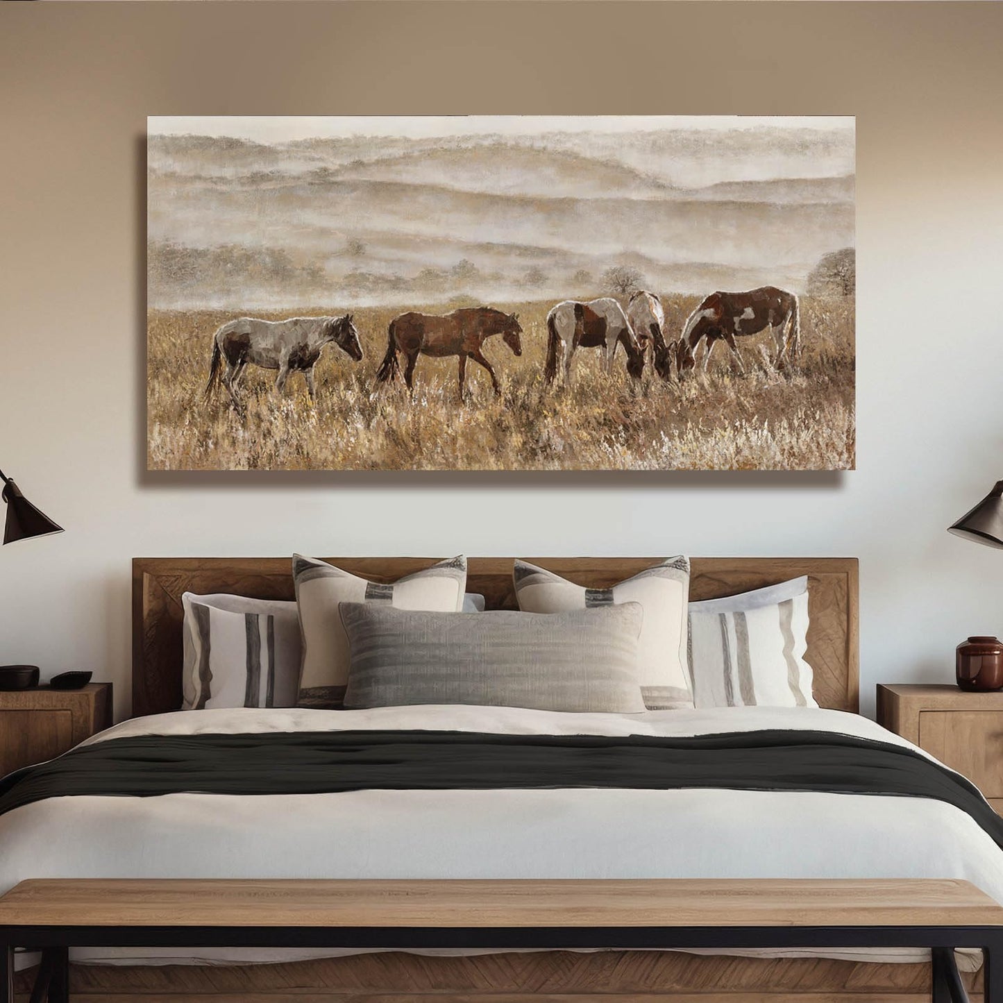 VAYIMDH Canvas Wall Art for Living Room Horse Wall Decor Animal Prints Pictures Grassland Artwork Paintings Brown Pictures 24"x48"