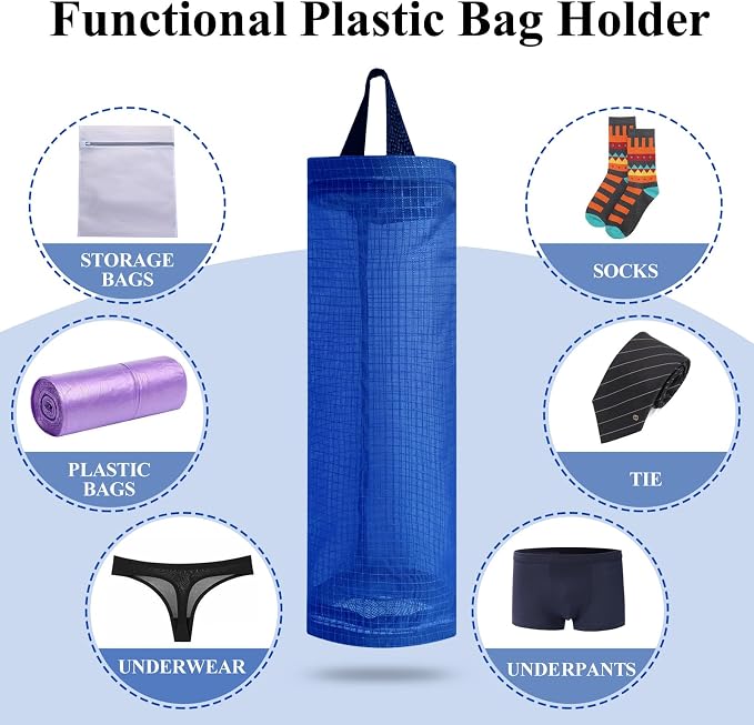 TOGETRUE Plastic Bag Holder, Mesh Grocery Bag Holder Hanging Storage Bag Dispenser (Navy Blue 2 Packs)