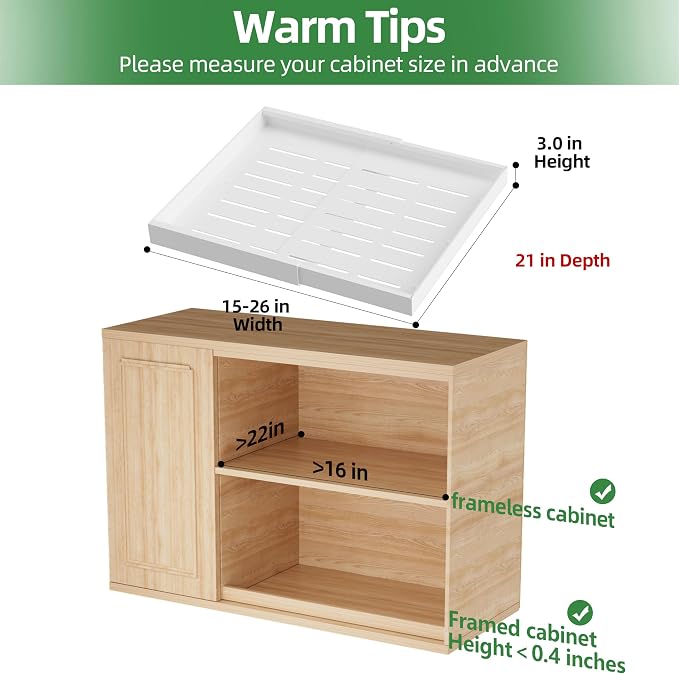 PAKETA 4 Pack Expandable Pull Out Cabinet Organizer, 21'' Deep Pull Out Drawers for Cabinet, Upgrade 3 Slide Rails Sliding Drawers for Cabinets with Adhesive Nano Film (White, 21"D X 15-26"W)