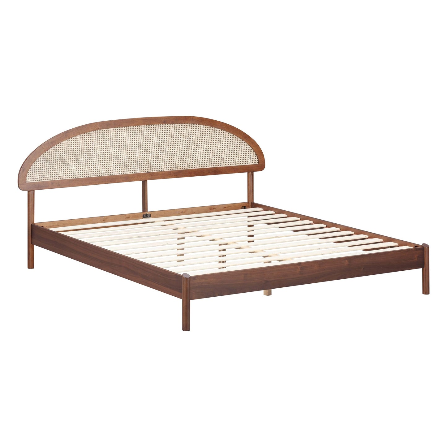 NTC Gem Wooden Bed Frame with Headboard and Natural Rattan, Solid Oak/Rubber Wood Foundation with Silent Slats, 1000 Lb Capacity, Effortless Assembly (Natural Cane - Dark Walnut, King)