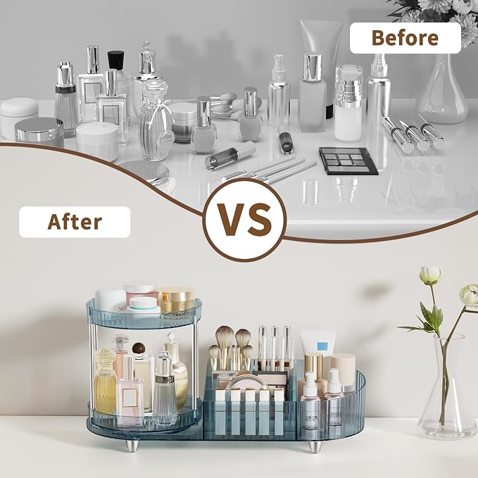 Rotating Makeup Organizer for Vanity, 2 Perfume Trays with 5 Compartments Cosmetic & Skincare Storage, Space-Saving Beauty Organizer, Multi-Purpose Countertop Organizers for Bathroom, Desktop, Pantry
