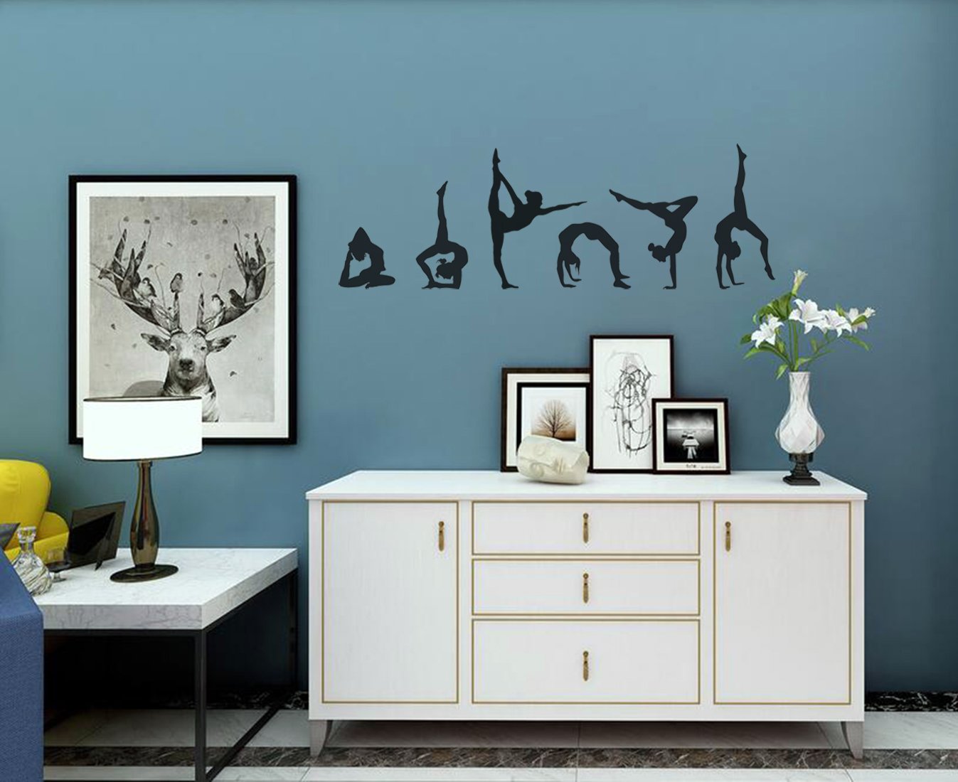 Gymnastics Wall Decals Silhouettes Sport Art Girl Vinyl Decals Wall Sticker Fits Kids Room Decor Home Wall Decor Set of 6 (7.87”H X 23.62”W)