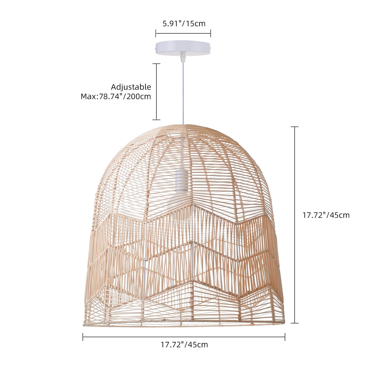 Arturesthome Weaving Natural Rattan Pendant Lighting Rope Lamp Shade Indoor Hanging Ceiling Light Fixture Handmade Lampshade 17.71"*17.71"