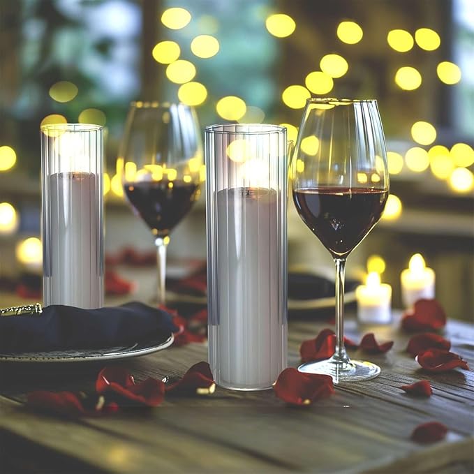 Set of 12 Elegant White Pillar Candles with Clear Ribbed Glass Holders?“Perfect for Weddings, Parties, Events, and Home Decor?“Long-Lasting Burn, Stylish Centerpieces, and Versatile Use