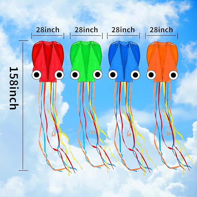 Octopus Kites for Kids & Adults Easy to Fly, 24”x 158” Large Soft Kite Kit for Boys and Girls, Single Line 3D Beach Kite Set for Teens,Perfect for Outdoor Activities