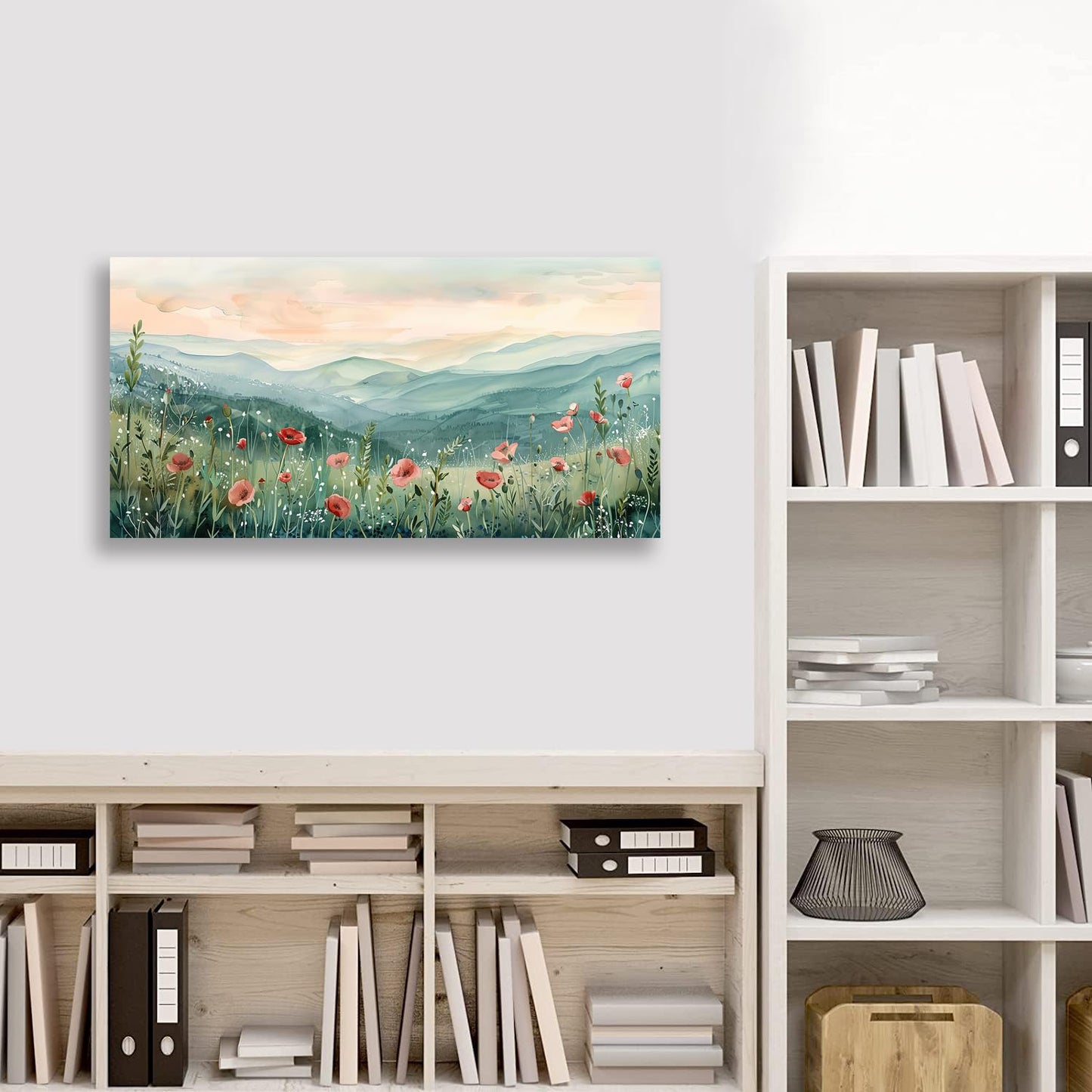 Tucai Decor Floral Landscape Canvas Wall Art 20 x 40 inches Poppies in Mountain Valley Home Decor Art Prints for Living Room Bedroom Office Ready to Hang