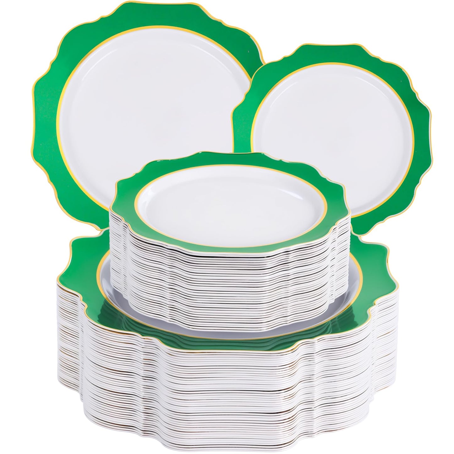 WDF 100PCS Green Plates Disposable - Heavy Duty Green Plates - 50 Guests Green Plastic Plate for Sping/Wedding/Birthday/Party