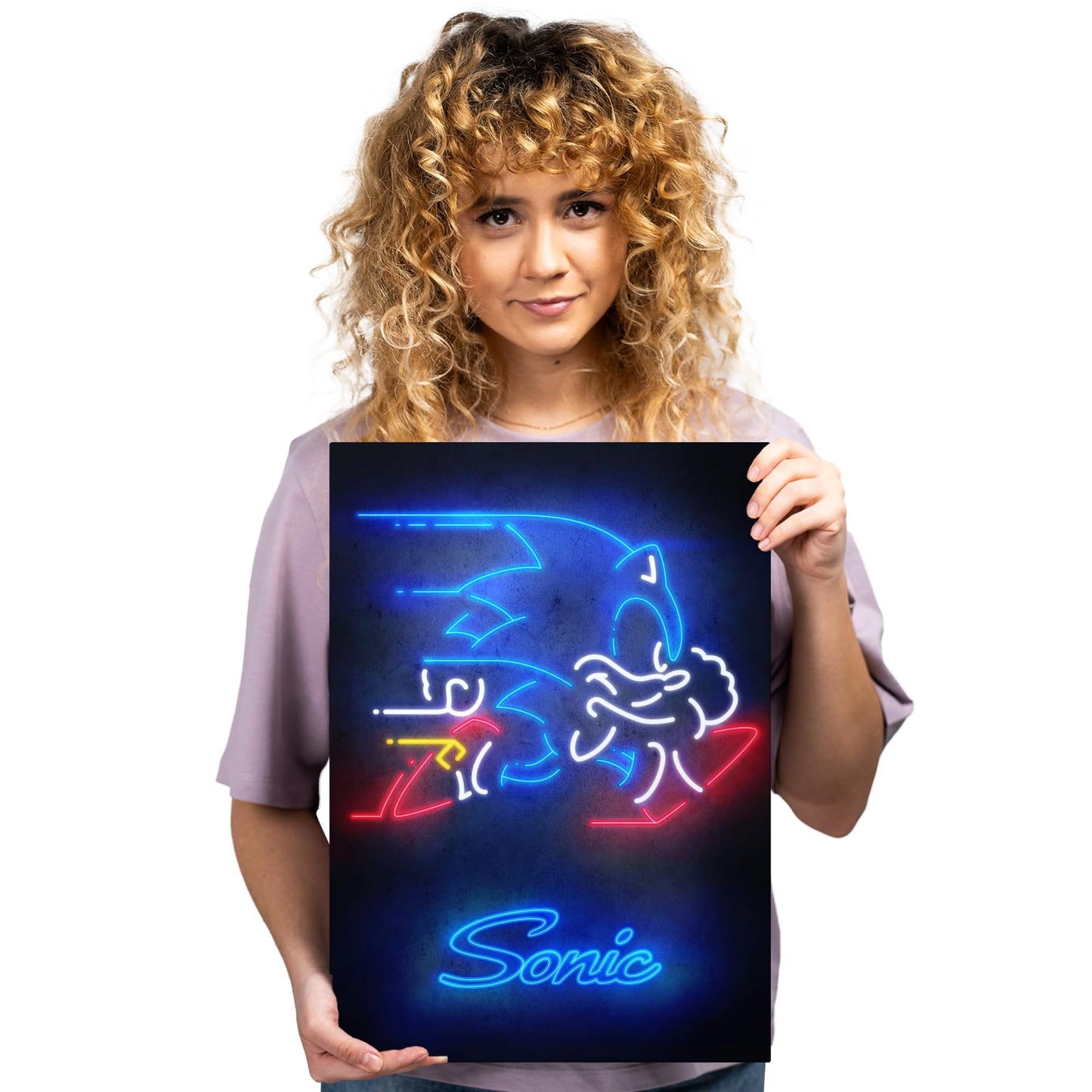 Displate Metal Poster Sonic the Hedgehog - Classic Neon - Neon Speed Silhouette - Collectible Gift - Wall Art Decorations Metal Sign for Room Decor Movie Posters 12.6x17.7 in