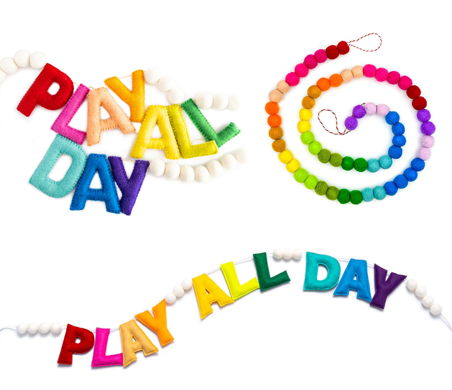 Pre-Strung Rainbow Play All Day Felt Banner Reusable Play Sign Play All Day Wall Hanging Felt Garland for Kids Nursery Playroom Wall Decor Boys Girls Playhouse Decor Toy Room Classroom Decoration