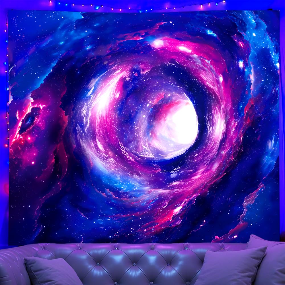 WEBEEDY Blacklight Galaxy Tapestry Milky Way Tunnel UV Reactive Tapestry Wall Hanging Black Light Poster Galaxy Space Tapestries for Bedroom Living Room Wall Decor Party Backdrop, 59x51 Inch