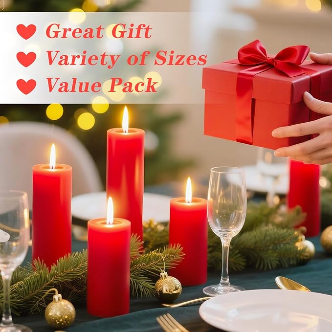 36 Pcs Red Pillar Candles Bulk Set，Hurricane Candlesï¼? Different Lengths (12 Each)，Dripless Unscented Smokeless，Gives You a Better Atmosphere When Organizing Wedding or Event Party.