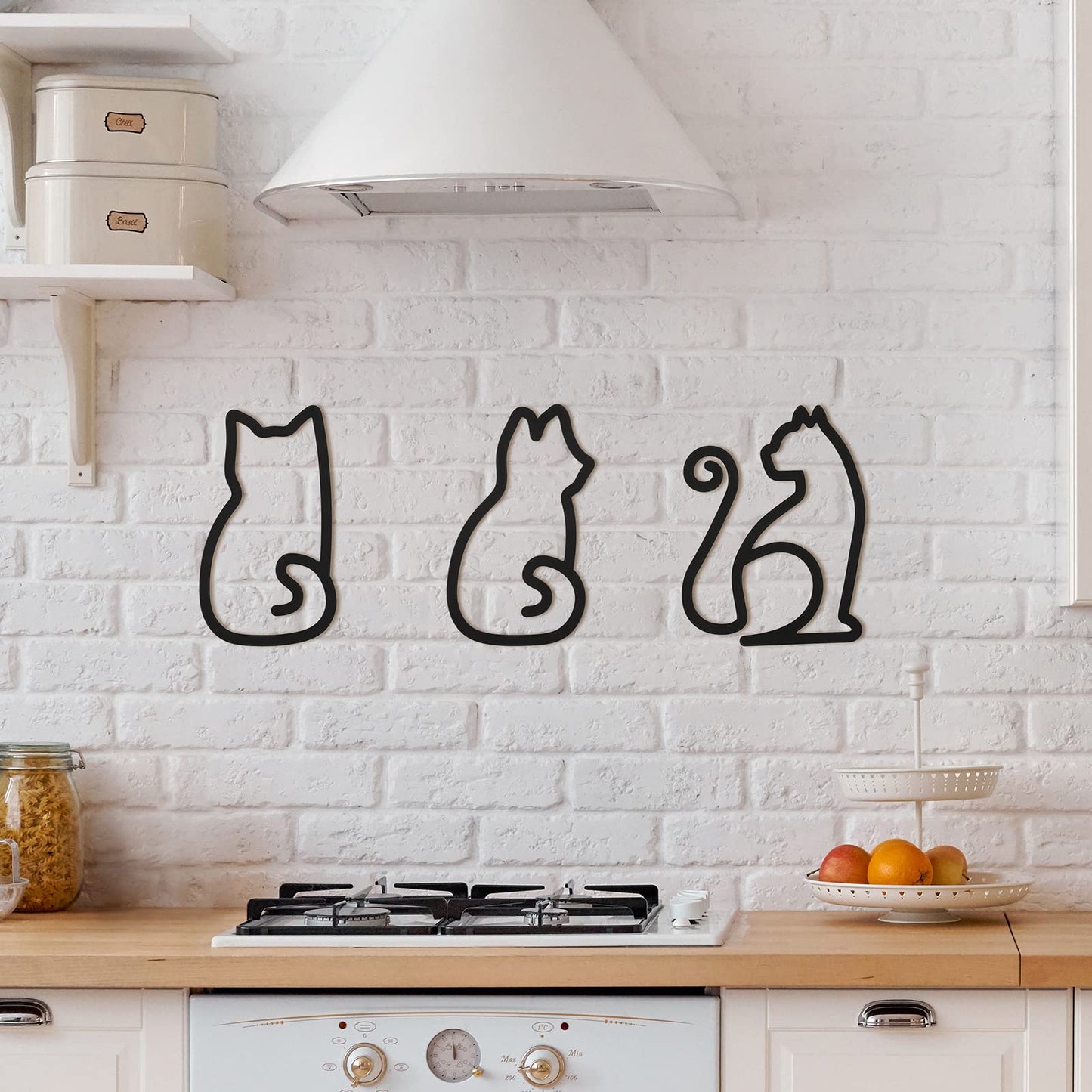 Ferraycle 3 Pieces Black Cat Metal Wall Art Wire Wall Sign Cat Sign Decor for Kitchen Restaurant Shop Decors Christmas Cats Lover Gifts(Cat Style)