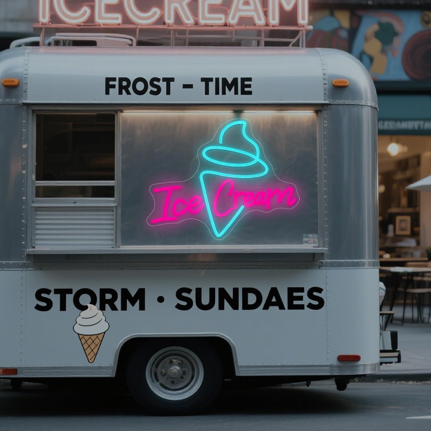 Ice Cream Neon Sign - Dimmable USB Ice Cream Letter Neon Light Up Signs for Business Store Cafe Drink Shop Office Bedroom Restaurant Decor Adjust Brightness