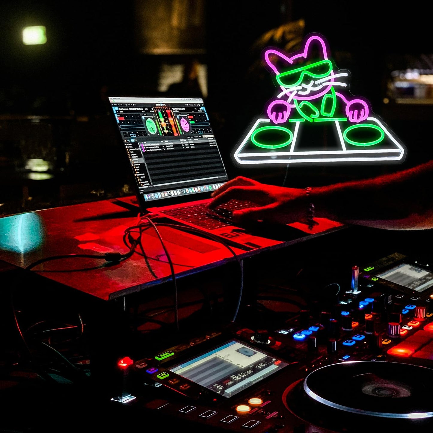 JLEWUINH Cat DJ Player Neon Sign Dimmable DJ Player Led Neon Light for Wall Decor USB Powered Cool Neon Light Sign for Bar Party Man Cave Bedroom Art Wall Decoration