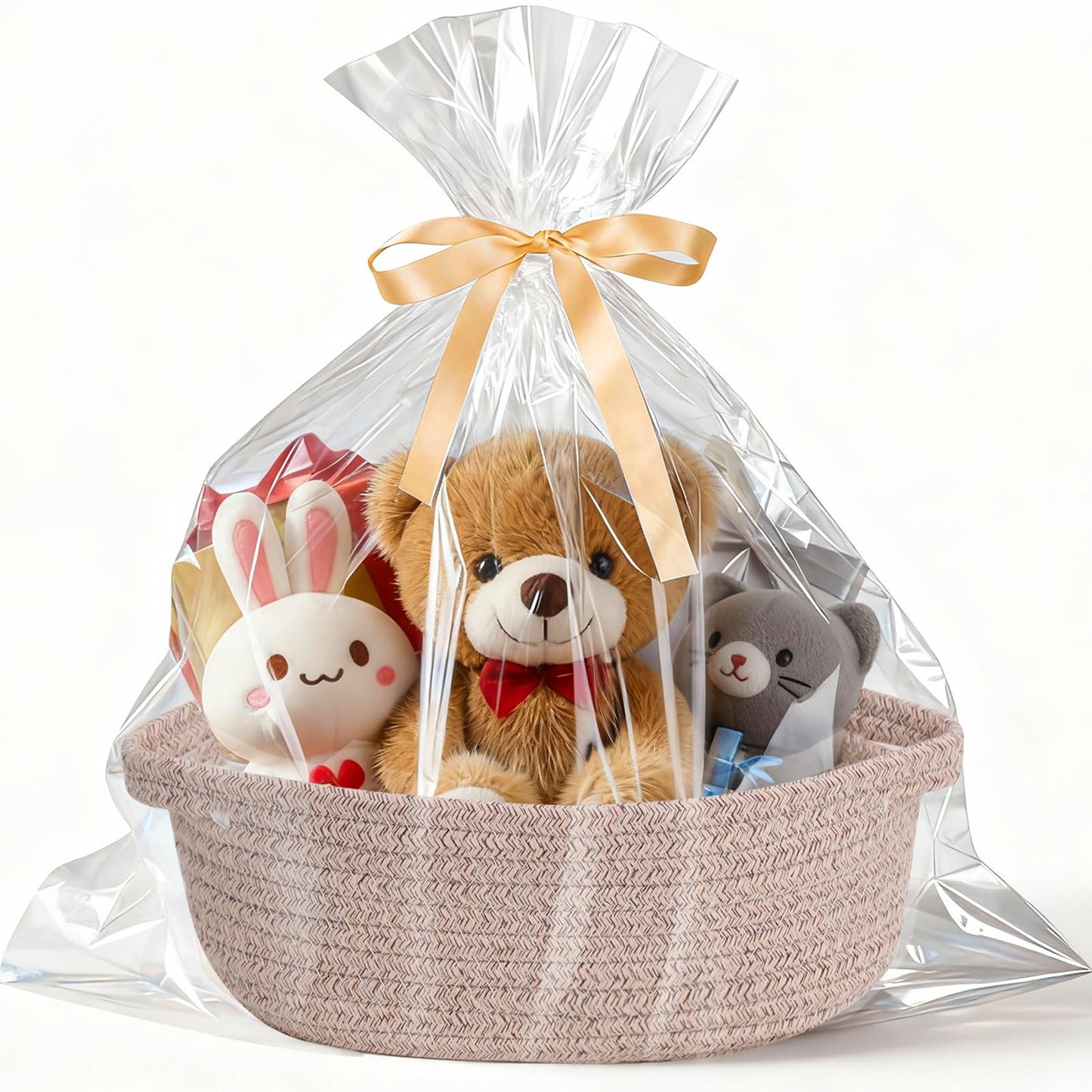 LWYMX Basket for Gifts Empty, Small Woven Basket with Bags and Ribbons, Baby Toy Baskets with Handles, Wicker Storage Bin for Baby Showers or Pet Toy (Brown, 1 Pack (12"x 8"x 3.74"))