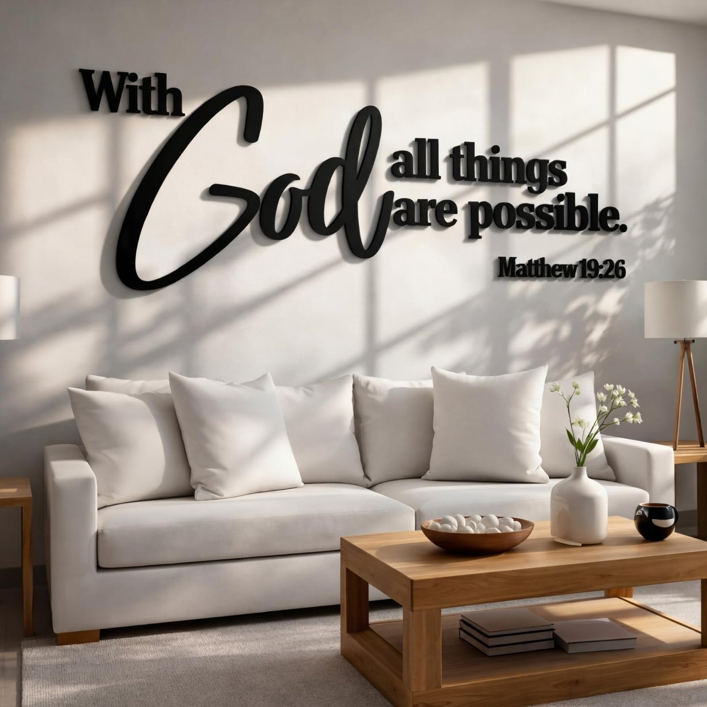AceOrbit Christian Bible Verses Wall Art Decor with God All Things Are Possible15.7 x 40.9" Wooden Religious Scripture Jesus Wall Decor 3D Letters Hanging Prayer Decoration for Church Home