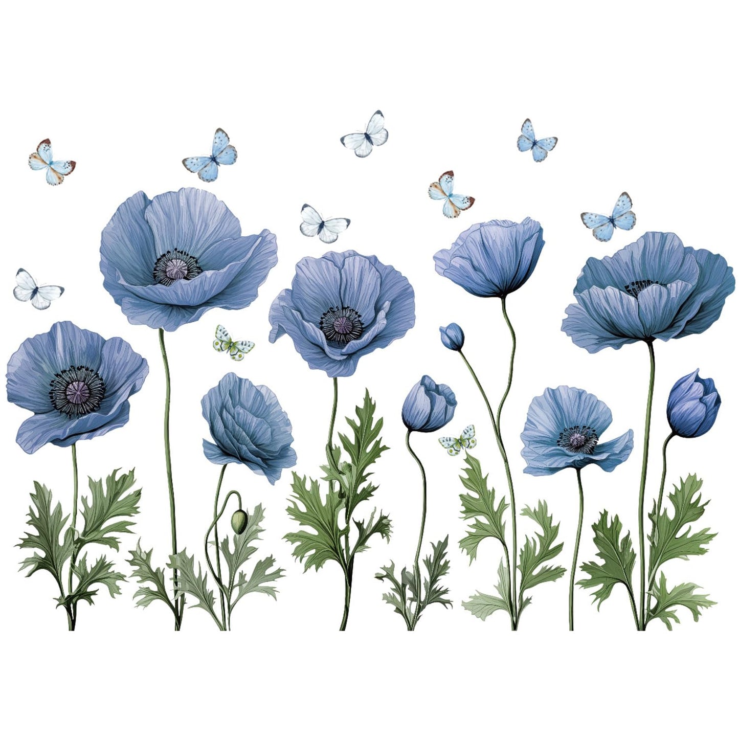AM AMAONM Removable 3D Creative Flowers and Butterflies Wall Decal, Flower Vines Wall Stickers, DIY Floral Leaf Wall Decor for Home Nursery Bedroom Wall Corner Decoration (Blue)