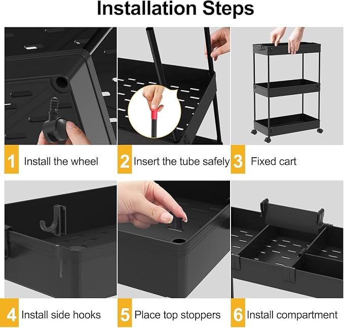 SPACELEAD 2-piece Set Slim Storage Cart 3 Tier,Bathroom Organizer Rolling Utility,Mobile Shelving Unit Slide Out for Office, Kitchen, Laundry Room & Narrow Places
