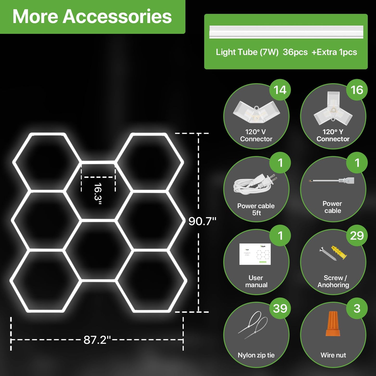 Glitgate Hexagon LED Garage Light, 245W 26950LM 8-Grid Honeycomb Hex Lighting System, 6500K Ultra Bright Ceiling Light for Garage, Car Detailing Shop, Workshop, Basement, Gym