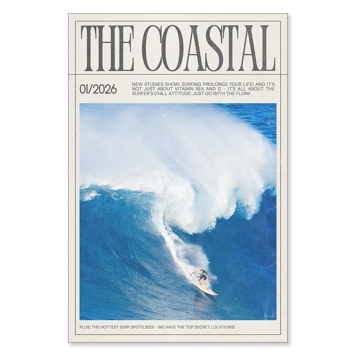 SELF FIND Retro Surfing Newspaper Poster Summer The Coastal Magazine Canvas Wall Art Surfing Enthusiasts Ocean Tropical Seascape Prints Painting For Home Bedroom Dorm Wall Decor 12x16in Unframed