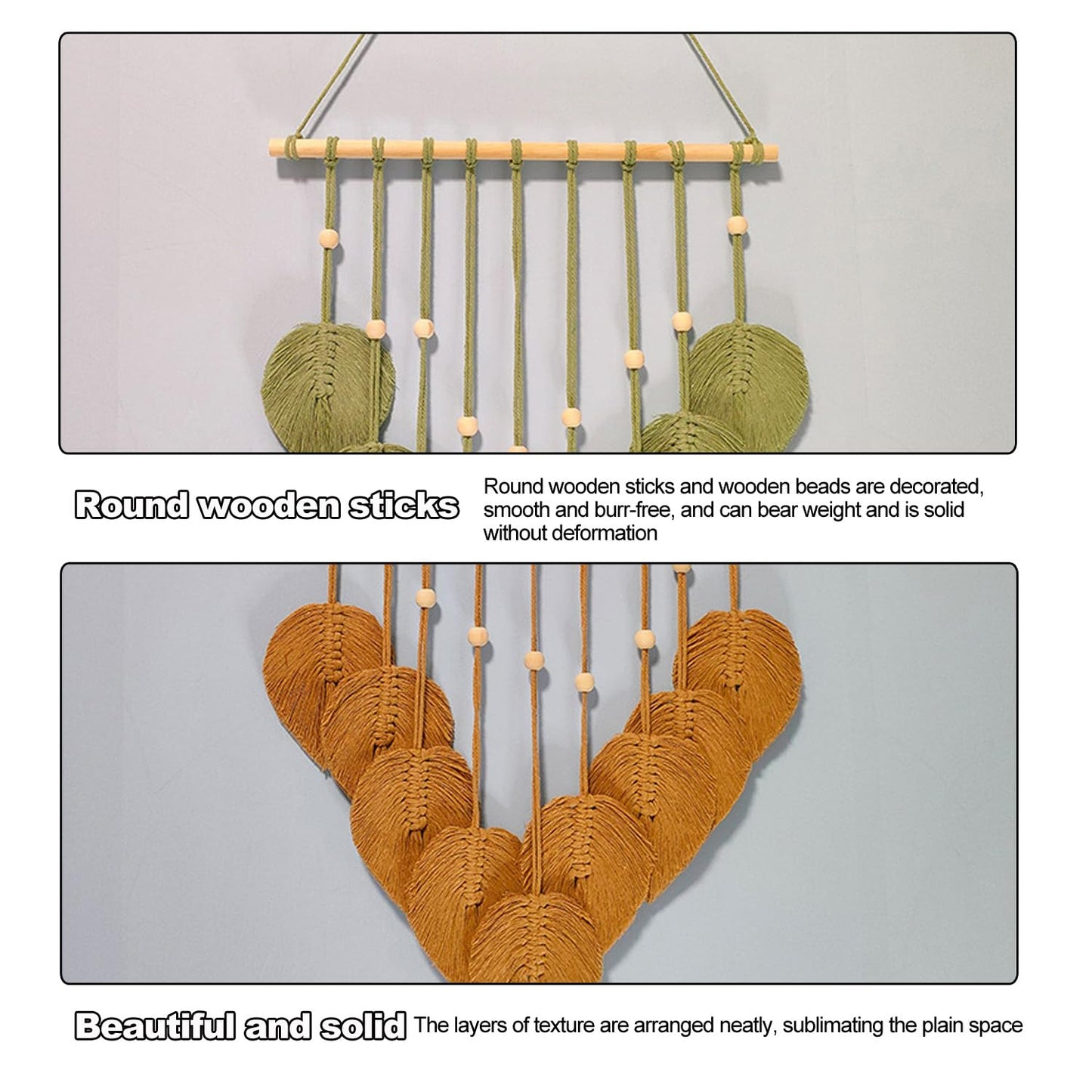 JUXDZISHW Natural,Macrame Wall Hanging Leaves Chic Woven Leaf Tassels Decoration Cotton Ornaments Tapestry Room Decor Modern Bohemian Handmade Feather Wall Art Decorations for Apartment Backdrop