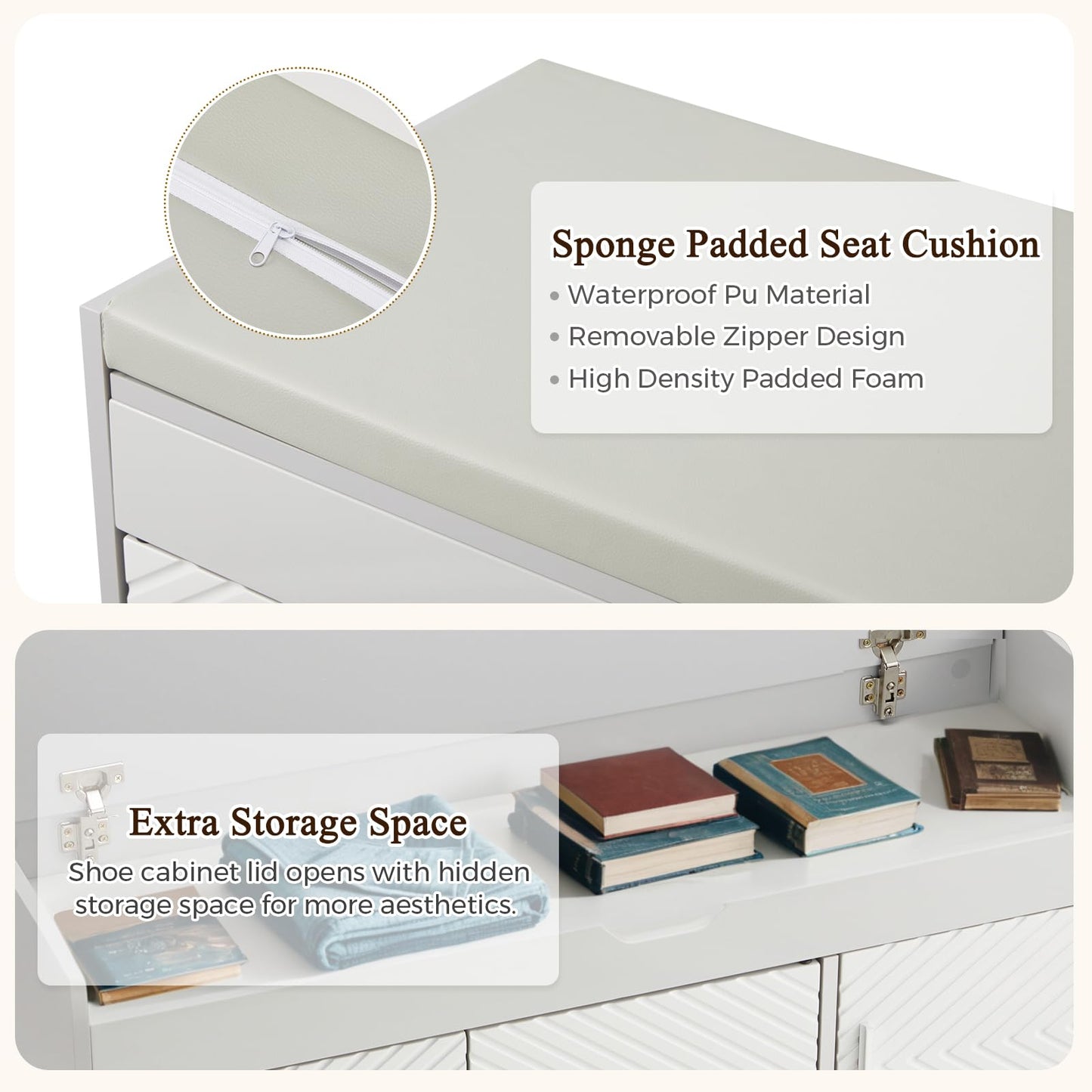 ECOTOUGE Storage Bench, Shoe Bench with Lift Top Storage, Entryway Bench with Cushioned Seat, Adjustable Shelf for Living Room, Bedroom, Hallway, Light Grey