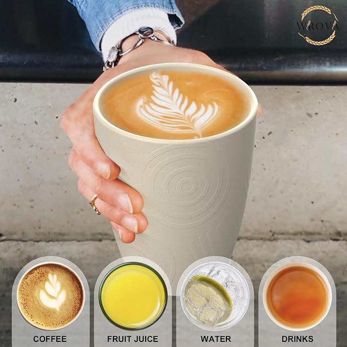 Wrova Wheat Straw Cups 8 PCS Good Alternative to Plastic Reusable Cups 12 oz Unbreakable Drinking Cup Reusable Dishwasher Safe Water Plastic Glasses (Beige)