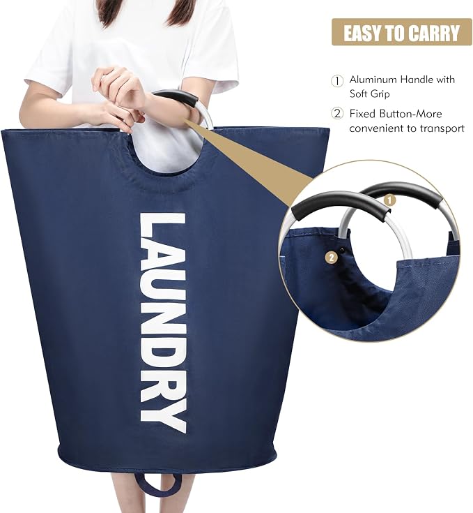 Maxsilan 125L X-Large Laundry Basket, Freestanding Tall Clothes Hamper, Collapsible Laundry Bag, Dark Blue