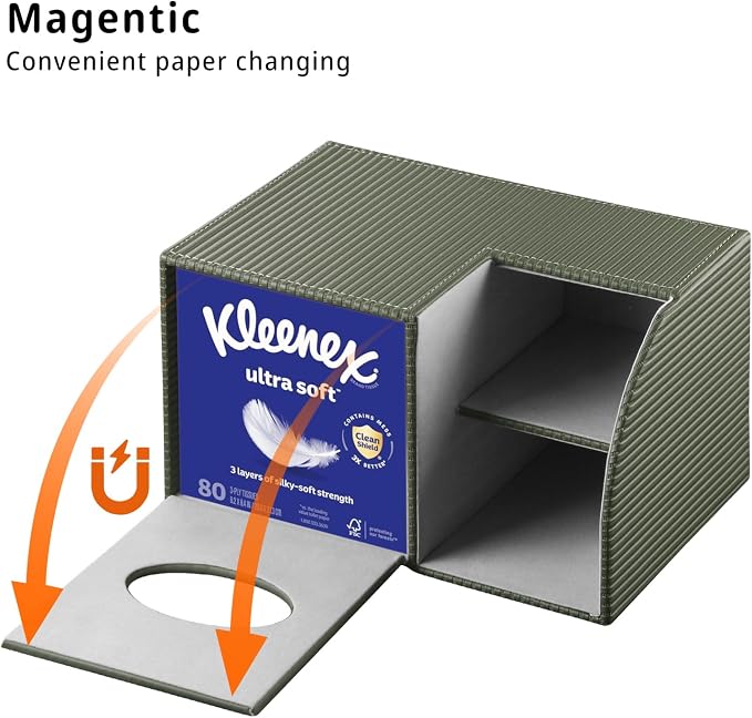 PU Leather Square Tissue Box Cover - Multi-Functional Tissue Box Holder, Tissue Box Cover with Storage,Tissue and Remote Control Holder, Cube Tissue Box Organizer Bedroom Nightstand End Table