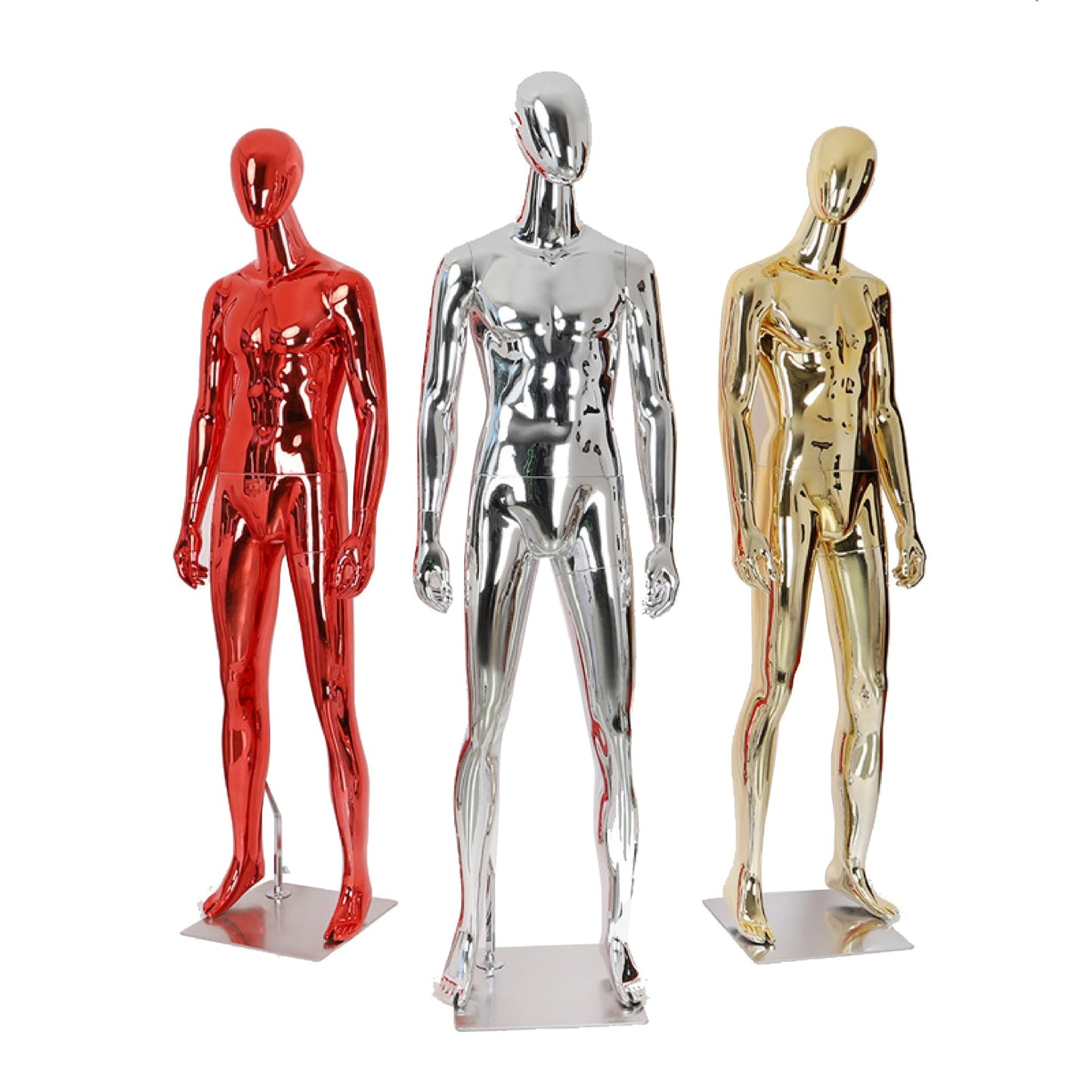Full Body Male Mannequin with Chrome Metallic Finish, Fiberglass Abstract Dress Form with Posable Head, Futuristic Retail Display Dummy with Metal Base for Men's Fashion Window(Chrome Silver)