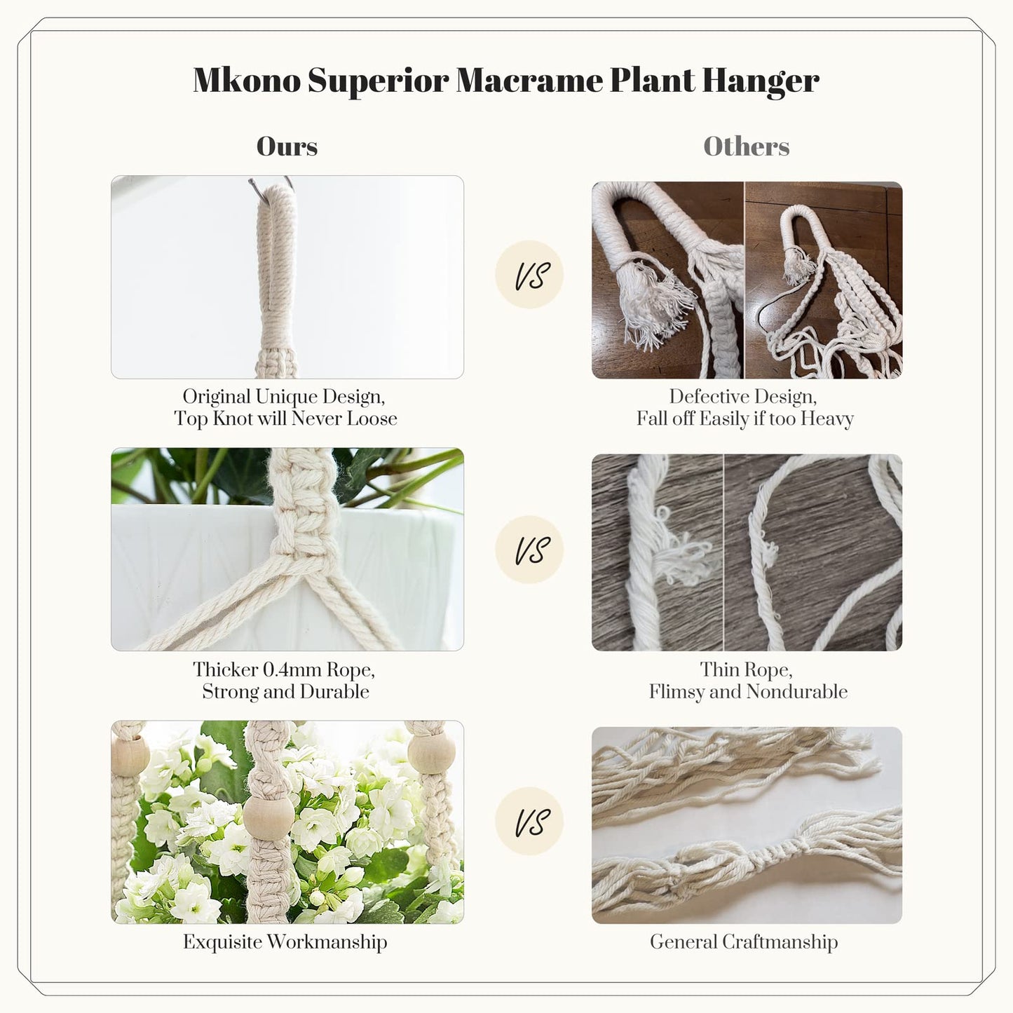 Mkono 35 inch and 41inch Macrame Plant Hanger Indoor Hanging Planter Basket with Wood Beads Decorative Flower Pot Holder for Indoor Outdoor Boho Home Decor (POTS NOT Included)