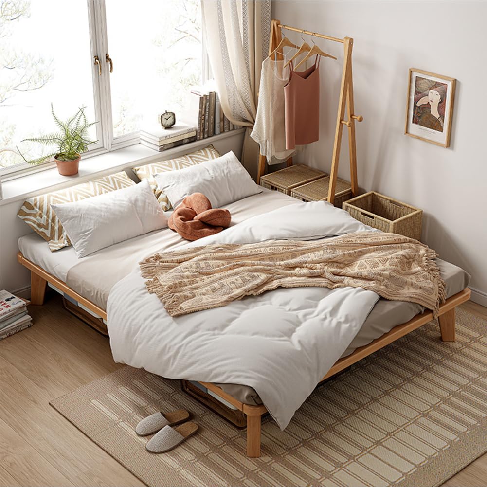 NELYE Twin Platform Bed Base - 14 Inch Solid Wood Mattress Foundation with Support Slats and Legs, Twin-Size Rubberwood Simple Bed Frame
