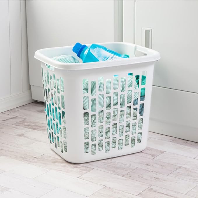 Sterilite Ultra Easy Carry Plastic Dirty Clothes Laundry Basket Hamper with Integrated Handles and Ventilation Holes, White (8 Pack)