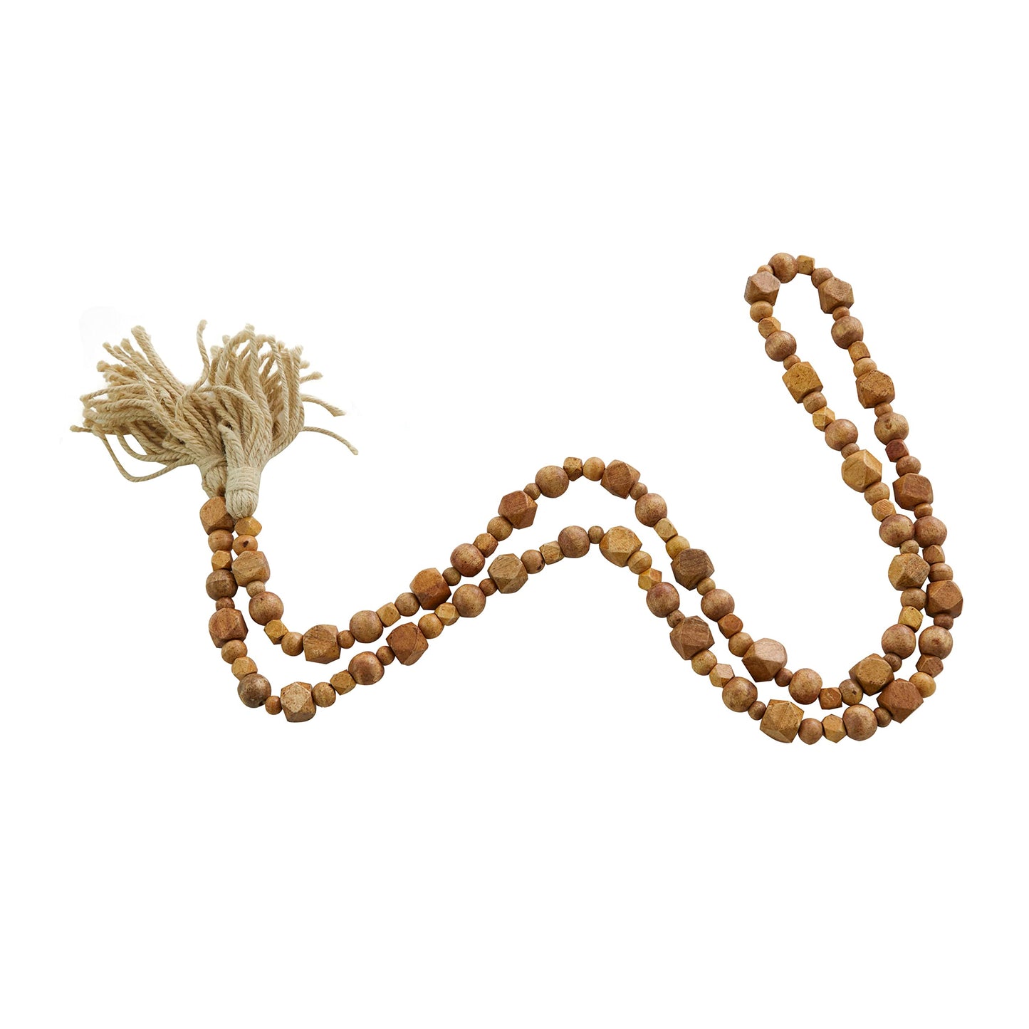 Deco 79 Mango Wood Handmade Hexagon Carved Geometric Long Garland with Tassel, 80" x 1" x 1", Brown