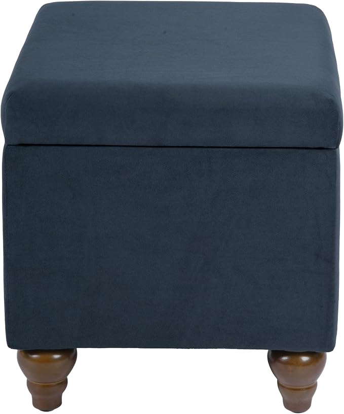 Spatial Order Home Decor | Upholstered Medium Rectangular Storage Ottoman | Hinged Lid Ottoman with Storage for Living Room & Bedroom, Blue Velvet