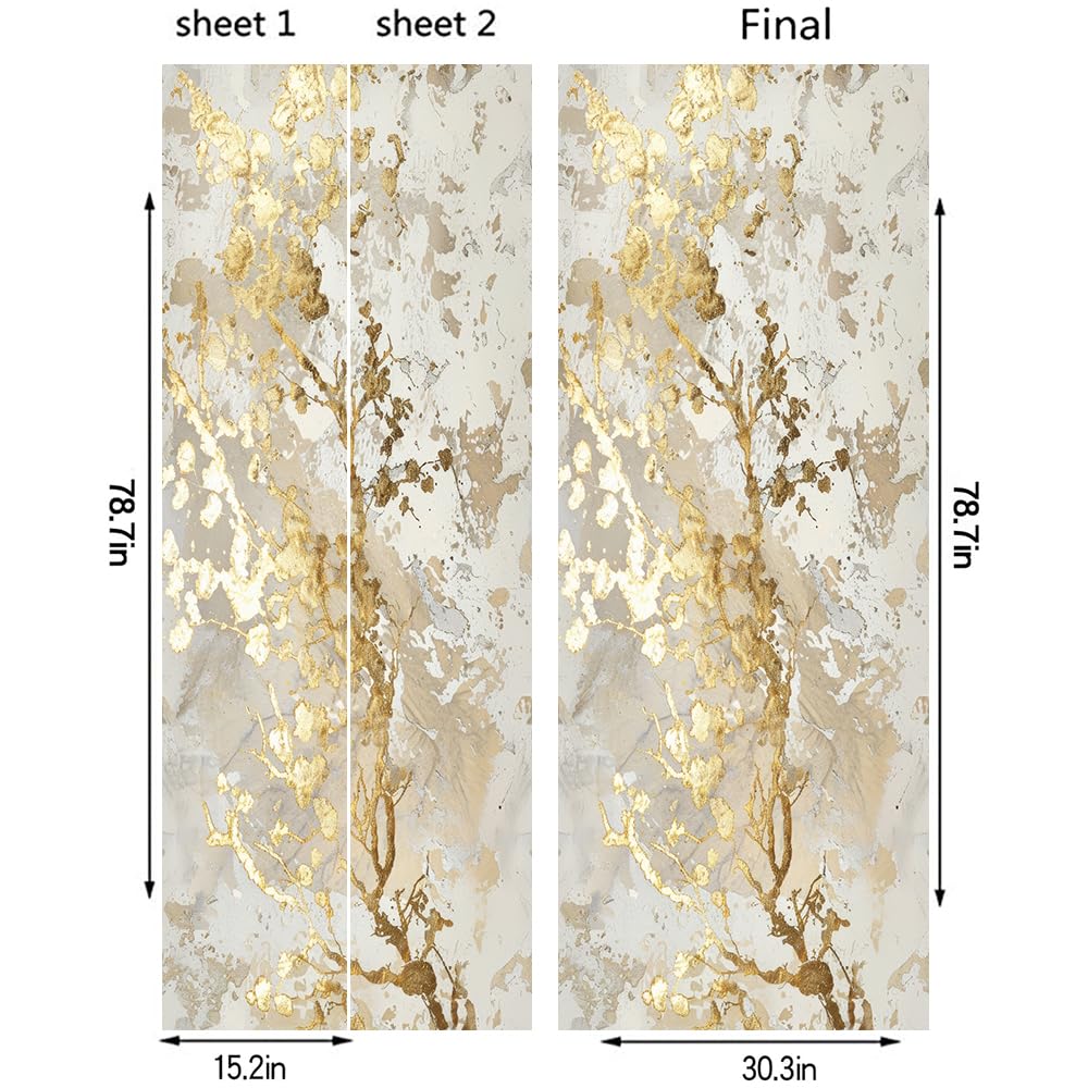 REDAMANCY White Beige Cream Yellow Abstract Marble Peel and Stick Door Stickers Vinyl Decals Decor Modern Self-Adhesive, Waterproof, Removable