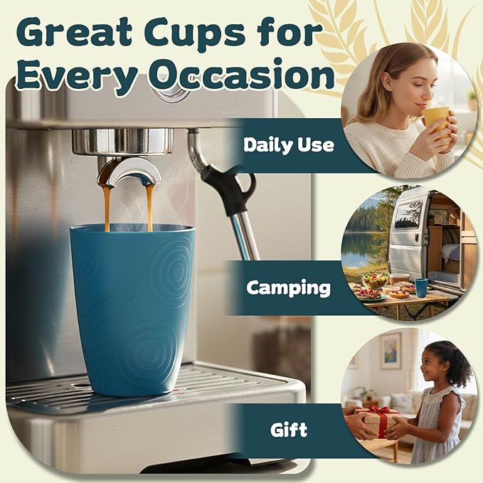 Wrova Wheat Straw Cups Set of 8, 12oz Kids Cups Unbreakable Drinking Cups Alternative to Plastic Cups Reusable, Dishwasher Safe Water Tumbler Set for Kitchen,Camping- Vibrant