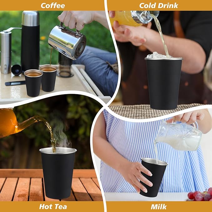 Mimorou 20 Pack 12 oz Stainless Steel Pint Cups Metal Cups Unbreakable Drinking Water Tumblers Stackable Tumbler for Adults Bar Home Restaurant Travel Picnic Camping Outdoor (Black)