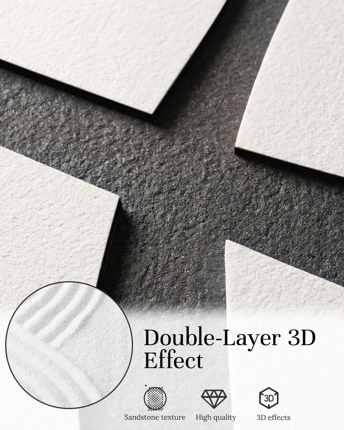 Modern Textured Wall Art Triptych, Mixed Technique Wall Panels Carved and Layered Sandstone Designs, Black White Abstract Geometric Wall Decor, Solid Wood Framed Sculptural Decor 24x36 Each