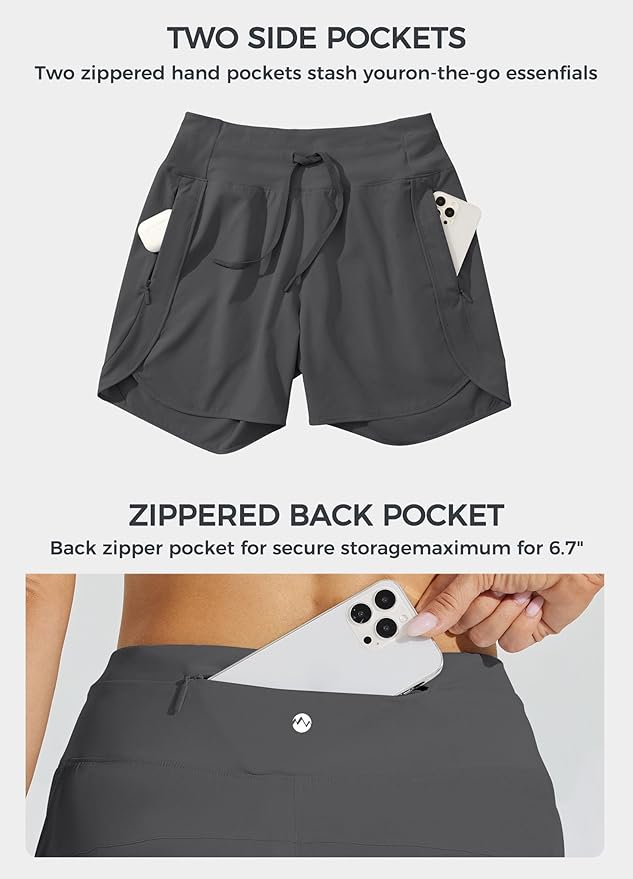 Willit Women's 7" Athletic Running Shorts Long Workout Hiking Shorts Quick Dry High Waisted Active Zipper Pocket(Medium)