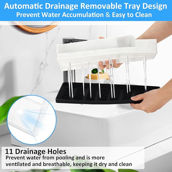 Bathroom Organizer Countertop, White Silicone Toothbrush Holders for Bathrooms with 3PCS Qtip Holder Dispenser, Toothbrush and Toothpaste Holder for Bathroom Counter Organization Storage Vanity